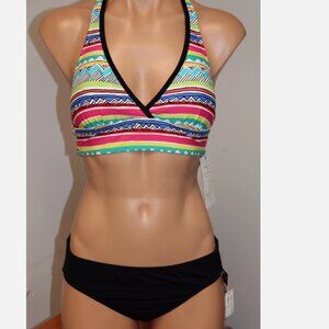 NWT Anne Cole Swimsuit Bikini 2 piece set Sz M Black Multi